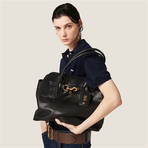 miu miu nappa leather and wicker bag|Black Aventure Nappa Leather Bag .